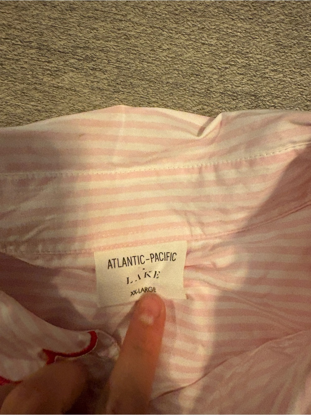 LAKE Women’s Pink Striped Pajama Set with Red Scallop Trim - Picture 5 of 7
